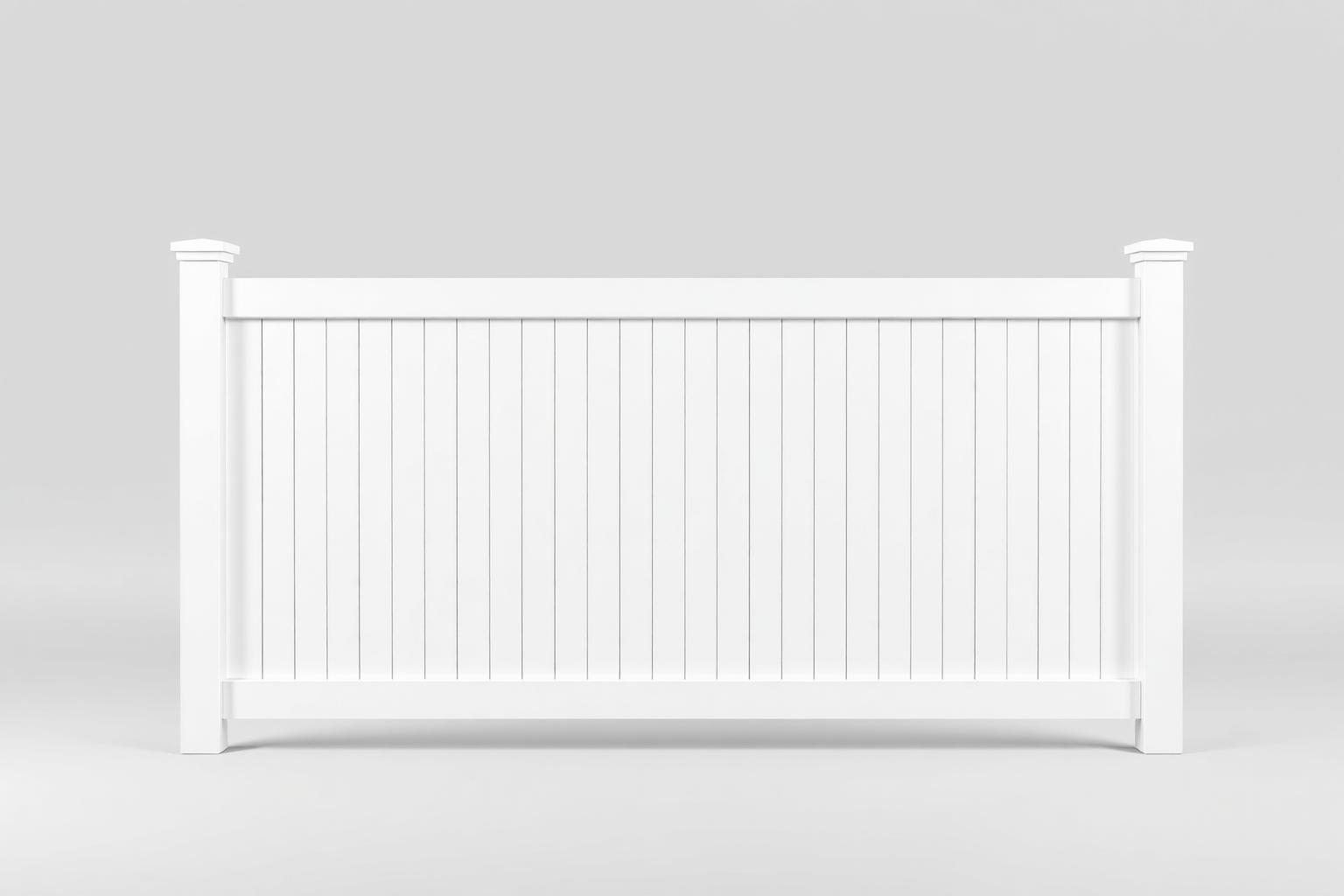 FenceDock & Supply FD-101 full privacy 6 by 8 foot white vinyl fence section, front elevation