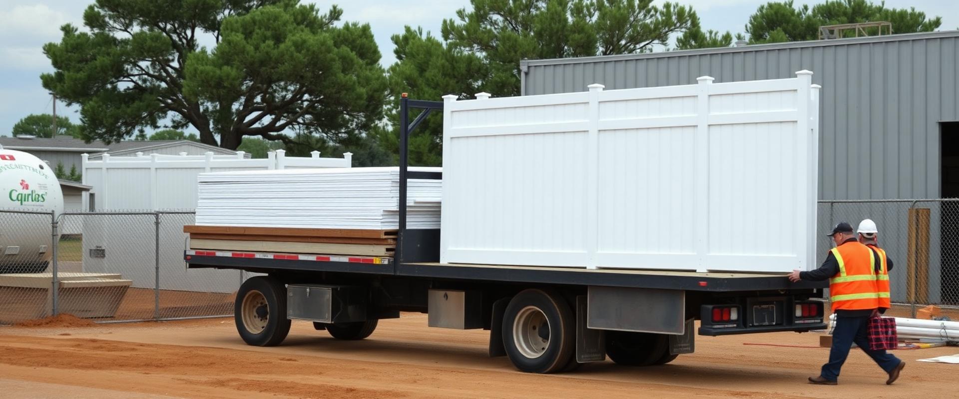 FenceDock & Supply warehouse yard stocked with vinyl fence panels in Cypress, Texas